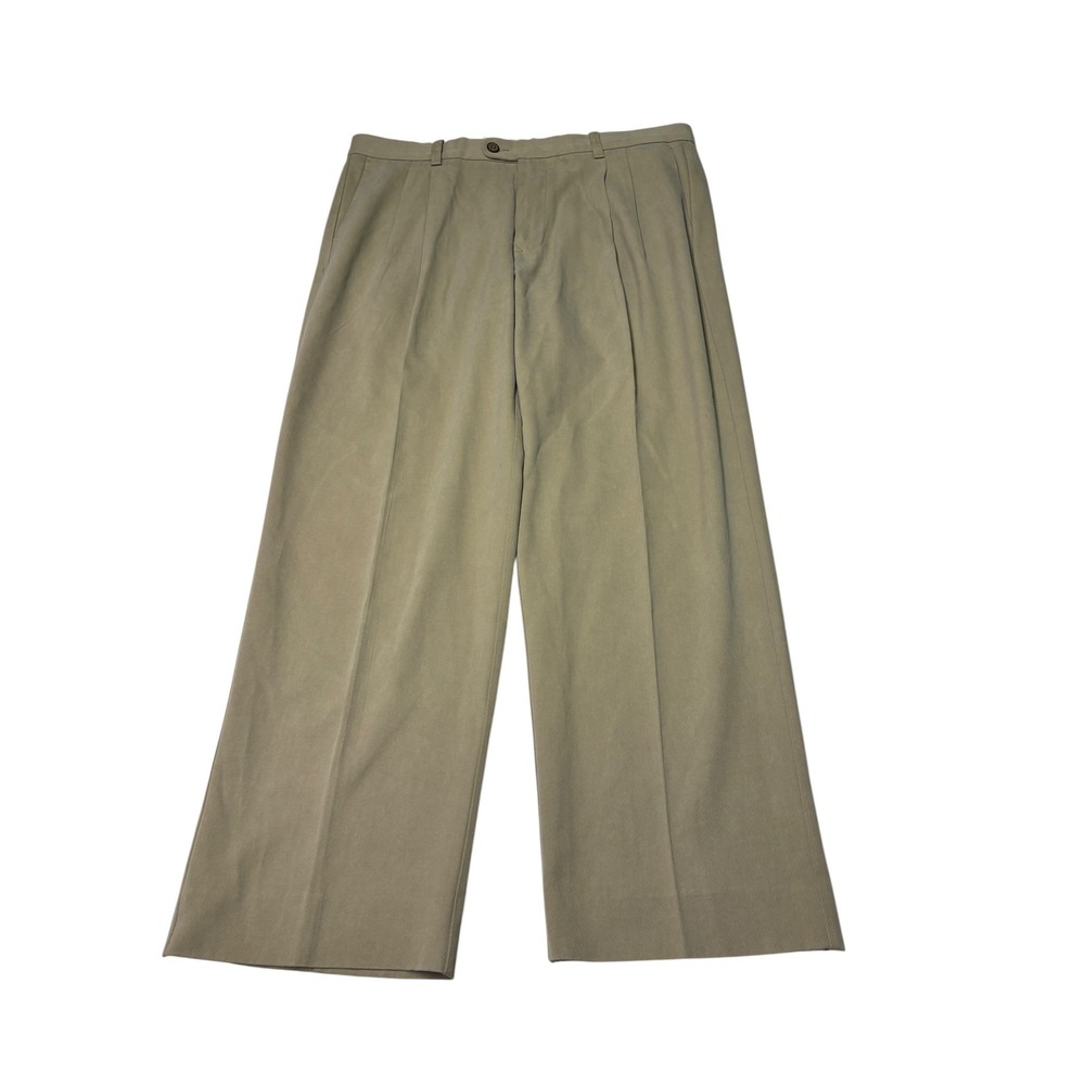 Tommy Bahama Silk Cotton Pleated Trousers Khaki Tan Mens 36x30 Wide Leg Marlin